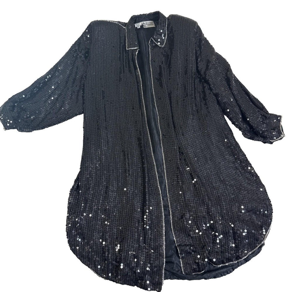 Silk Sequined Long Jacket Eveningwear Formal XL Party Gatsby Cosplay‎ Cocktail